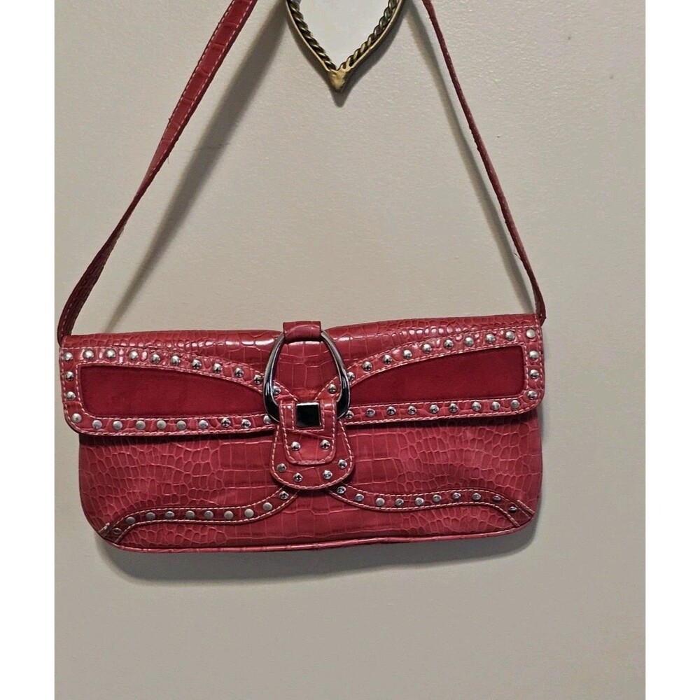 Nine West Vintage Red Faux Crocodile Shoulder Bag Studded Y2K Punk Grunge Purse - Picture 5 of 10